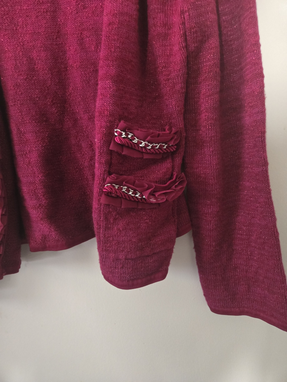 White House Black Market Open-Front Dark Margenta Knit Cardigan Sweater - Picture 4 of 7
